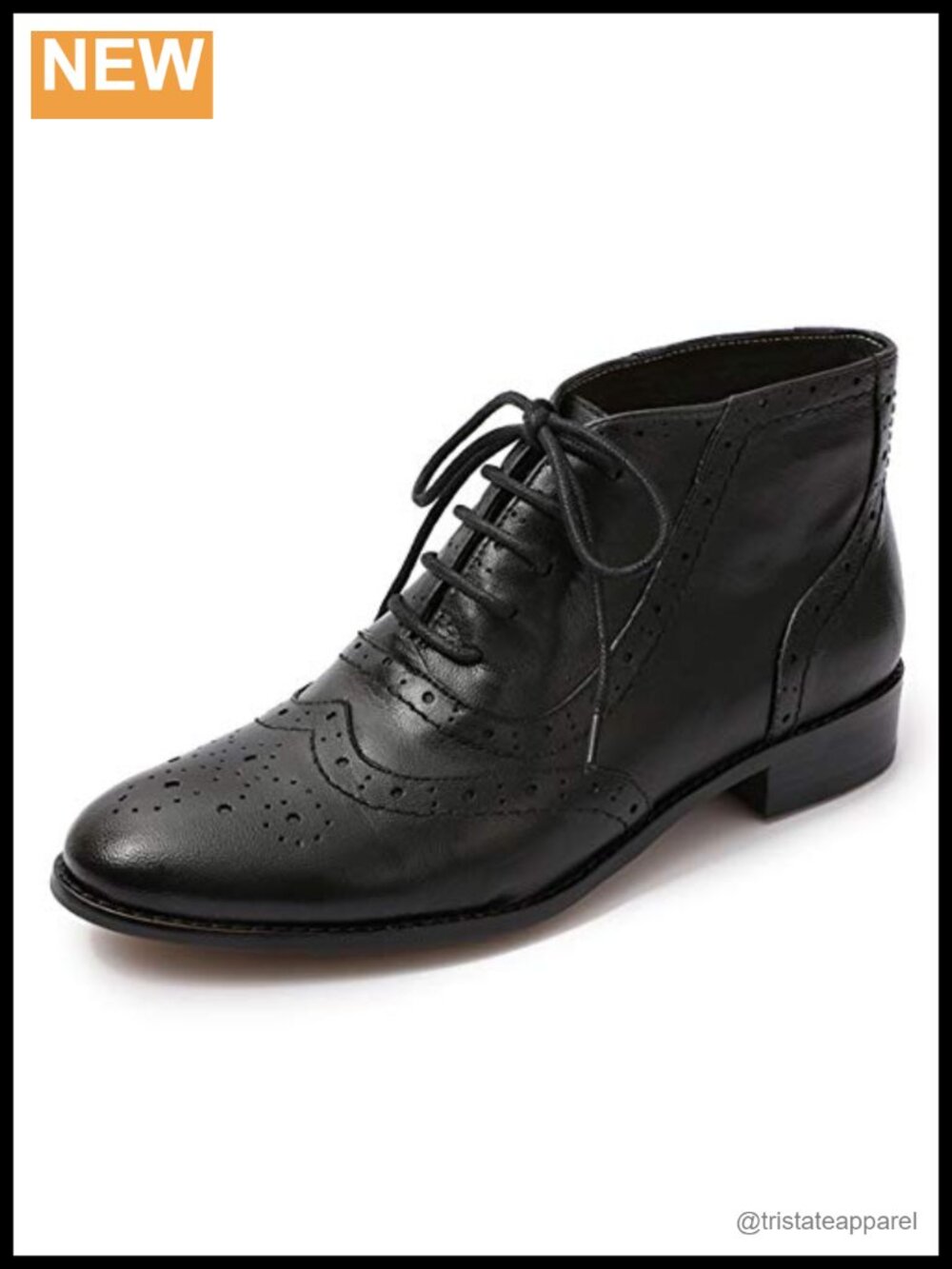 Leather Brogue Ankle Boots Low Heel Oxford Lace Up